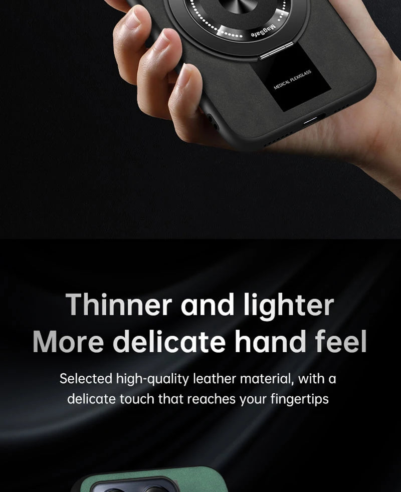 Luxury Magnetic Leather Phone Case with Rotating Ring Stand