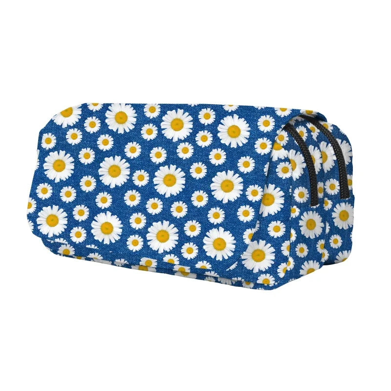 Daisy Print Double Layer Pencil Bag