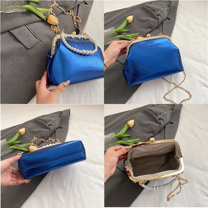 Luxury Pearl Chain Minaudière Shoulder Bag