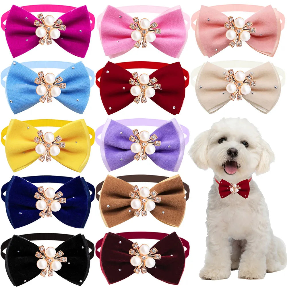Winter Dog Bowtie Set with Diamond Design