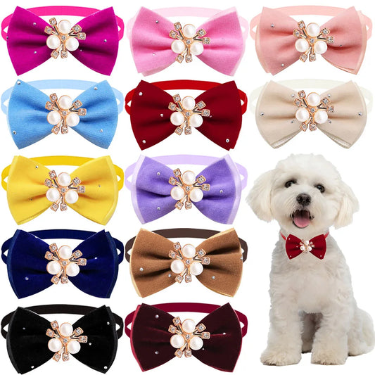 Winter Dog Bowtie Set with Diamond Design