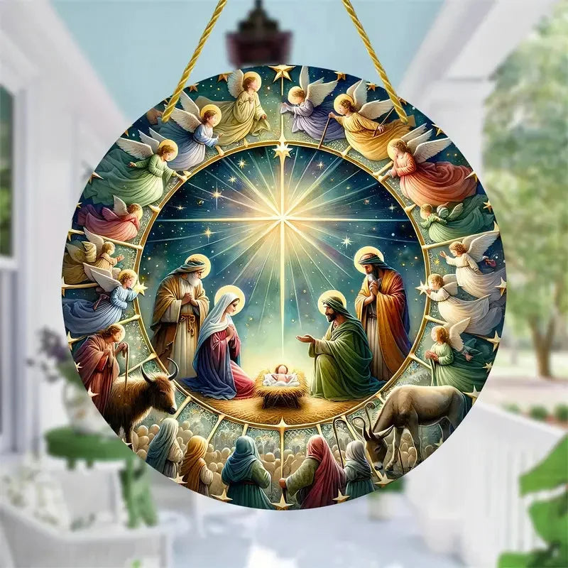 Wooden Christian Nativity Hanging Decoration