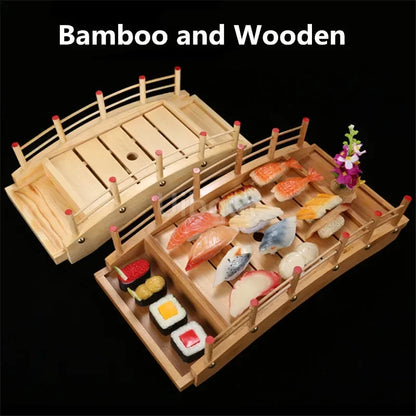 Japanese Wooden Sushi Bridge Serving Platter