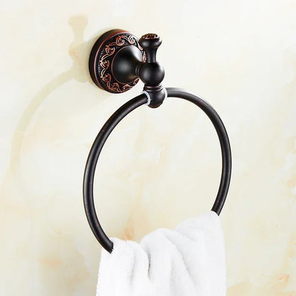 Black Bronze Carved Bathroom Hardware Accessories Set