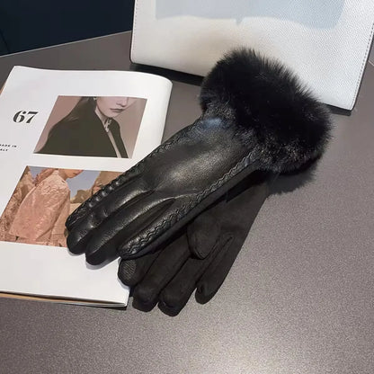 Women’s Winter PU Leather Warm Gloves