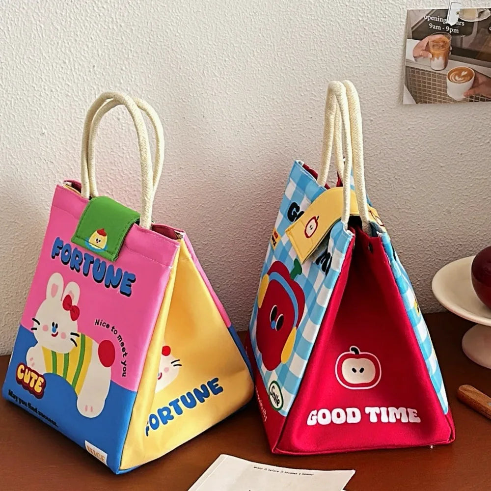 Cute Insulated Canvas Bento Lunch Tote Bag