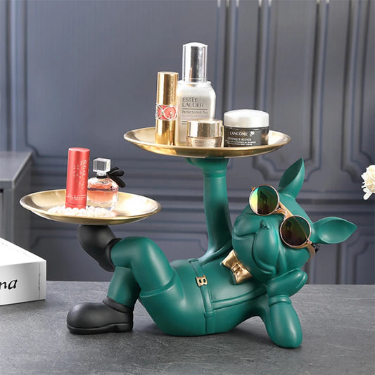 Modern Bulldog Resin Storage Tray Statue