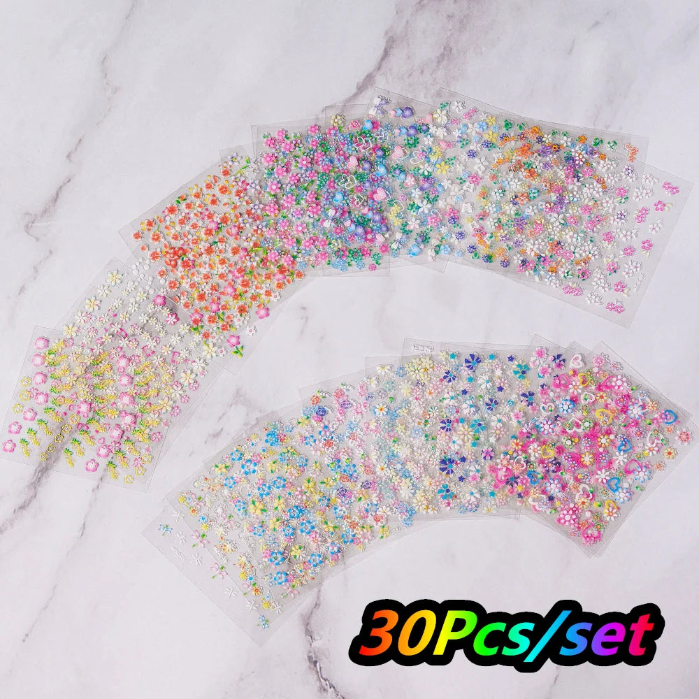 3D Glitter Flower Nail Stickers