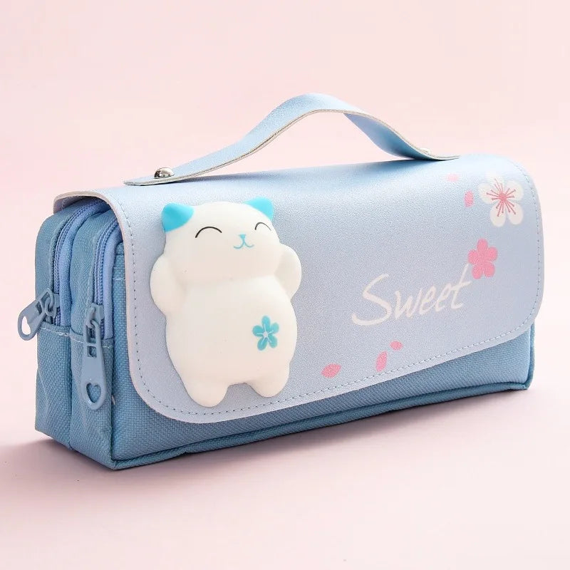 3D Kawaii Large Capacity Pencil Case with Decompression Doll