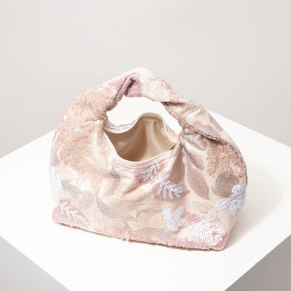 Floral Sequin Half-Moon Evening Bag