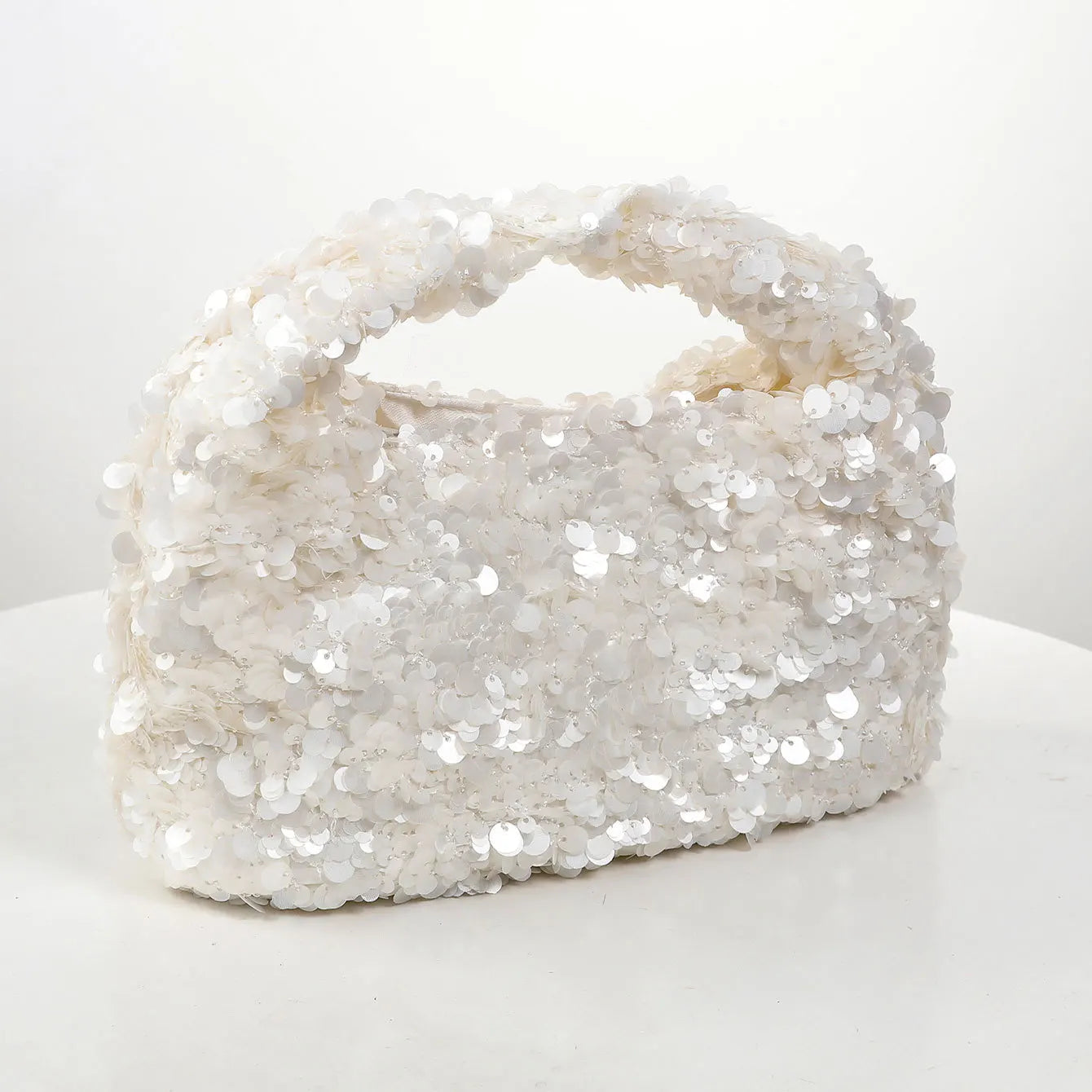 White Sequin Hobo Bag – Elegant Evening Clutch Purse