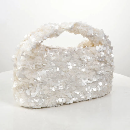 White Sequin Hobo Bag – Elegant Evening Clutch Purse