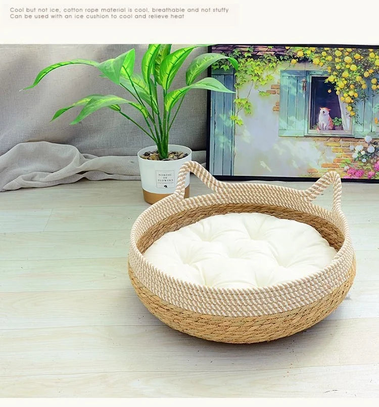 Handwoven Wicker Cat Bed