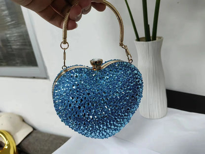 Luxury Heart Crystal Rhinestone Evening Clutch Bag