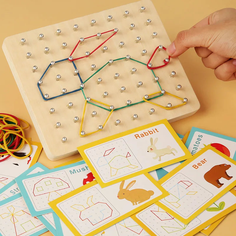 Wooden Montessori Geoboard Geometric Pegboard