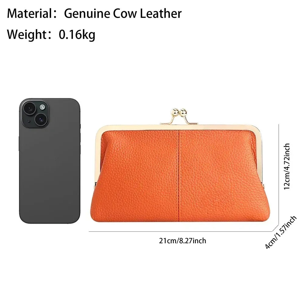 Genuine Leather Kiss Lock Wallet