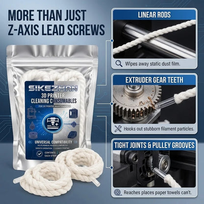 2-Piece 3D Printer Z-Axis Lead Screw Cleaning Rope Set