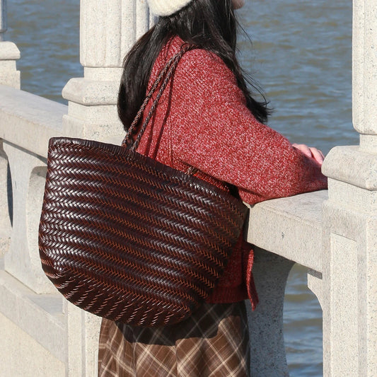 Women’s Genuine Leather Woven Tote Bag