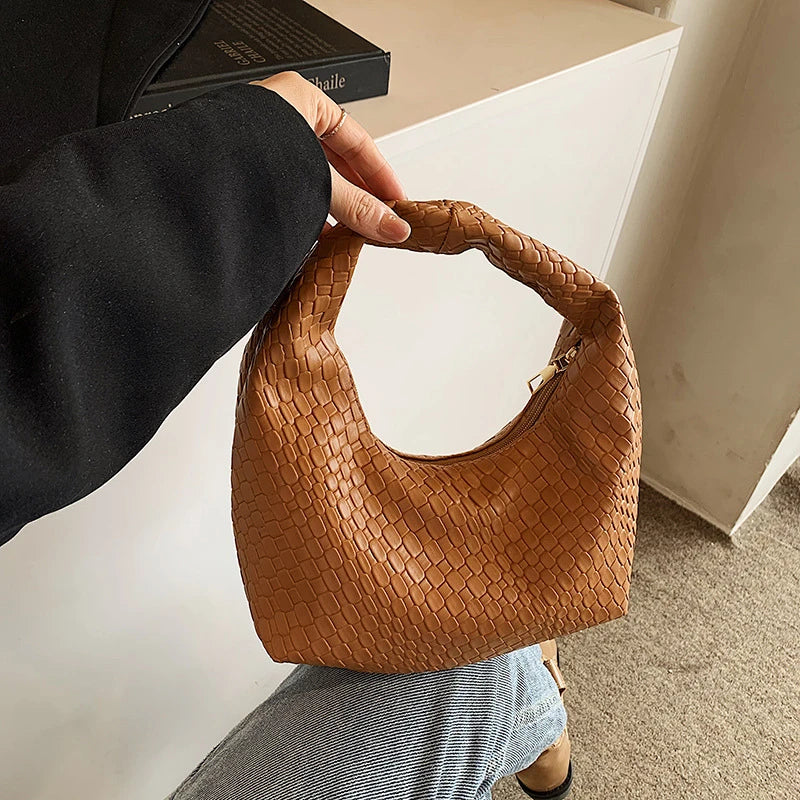 Women’s Woven Embossed PU Leather Hobo Shoulder Bag