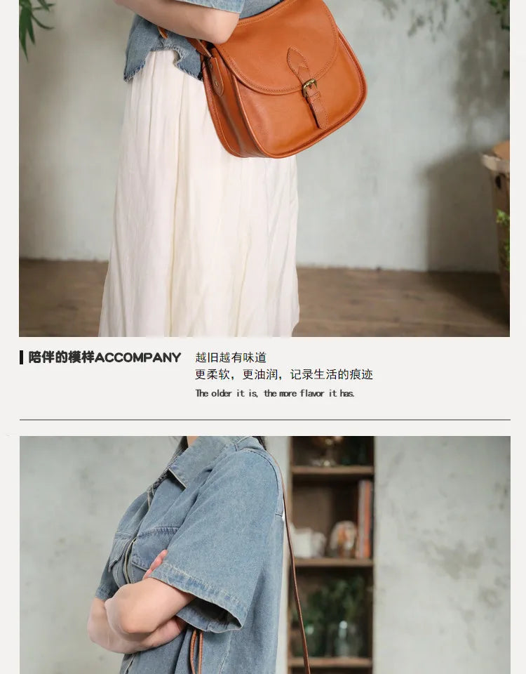 Genuine Leather Retro Saddle Crossbody Bag