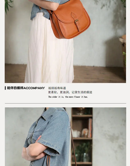 Genuine Leather Retro Saddle Crossbody Bag