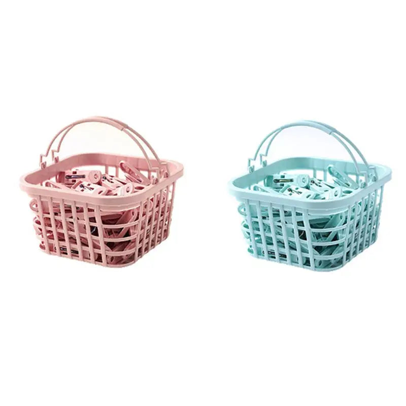 Plastic Clothespins with Storage Basket for Laundry & Home