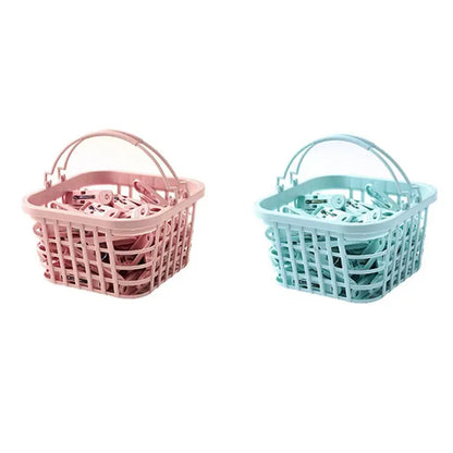 Plastic Clothespins with Storage Basket for Laundry & Home