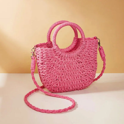 Handwoven Straw Rattan Crossbody Beach Bag