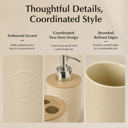 Plastic Soap Dispenser, Toothbrush Holder, Tumbler & Soap Dish Set