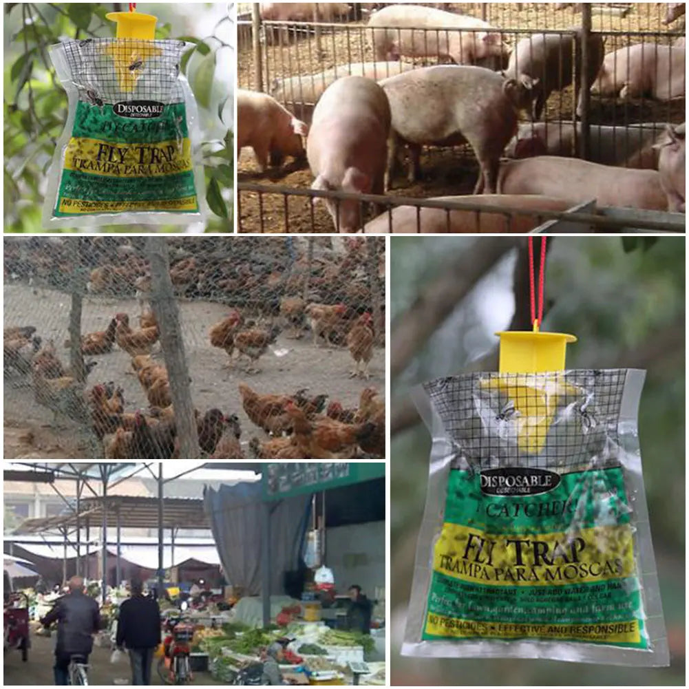 Disposable Hanging Fly Trap Bag with Water-Soluble Bait for Outdoor Use