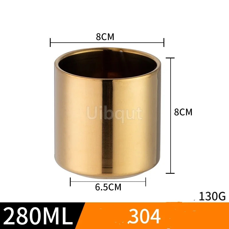 Double Wall Stainless Steel Coffee Cup Set with Spoon & Saucer