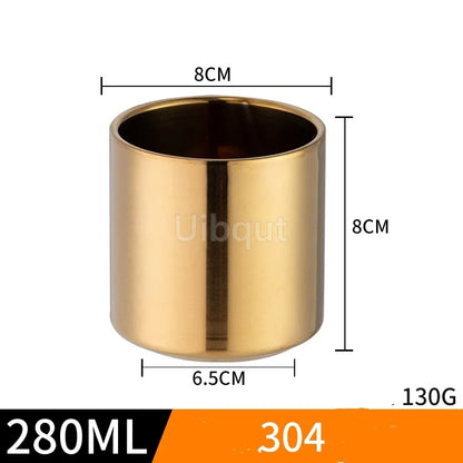 Double Wall Stainless Steel Coffee Cup Set with Spoon & Saucer