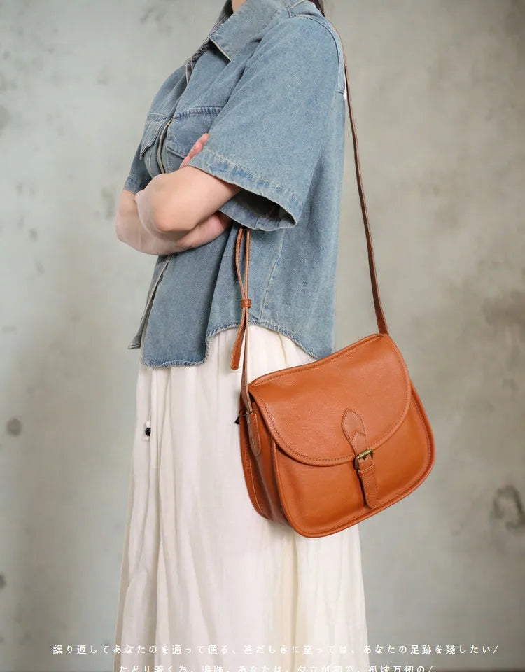 Genuine Leather Retro Saddle Crossbody Bag