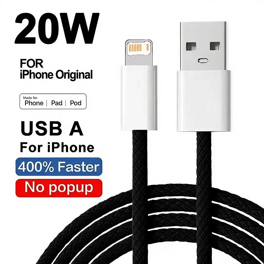20W Braided Lightning Charging Cable with Reinforced Nylon Weave