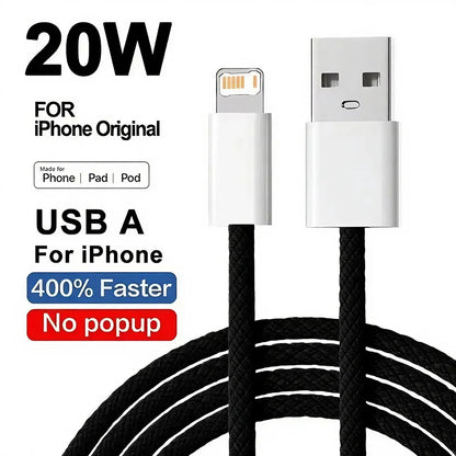 20W Braided Lightning Charging Cable with Reinforced Nylon Weave