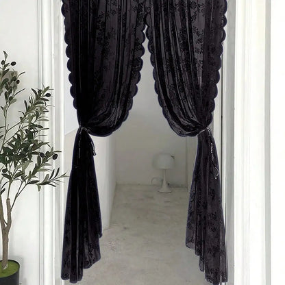 Black Floral Lace Sheer Curtain Panel