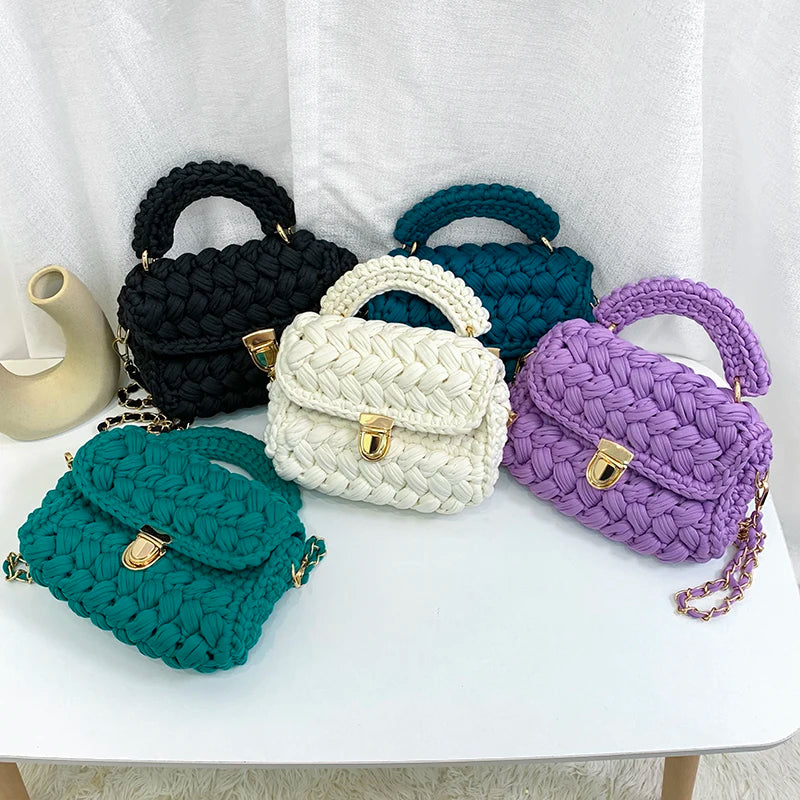 Woven Cotton Chain Crossbody Handbag