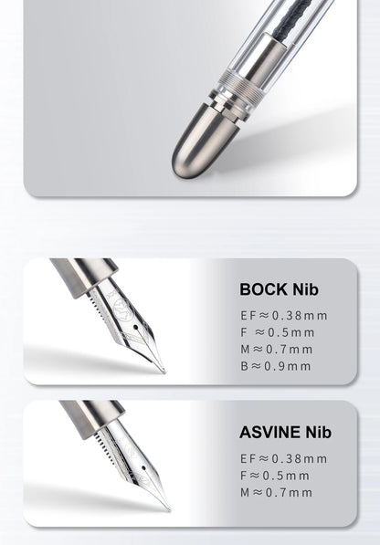 Premium Piston Fill Fountain Pen – Titanium & Acrylic