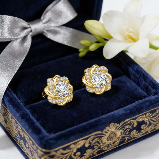 14K Gold Filled Floral Moissanite Stud Earrings