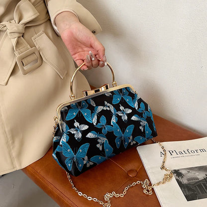 Vintage Embroidered Chain Clutch Handbag