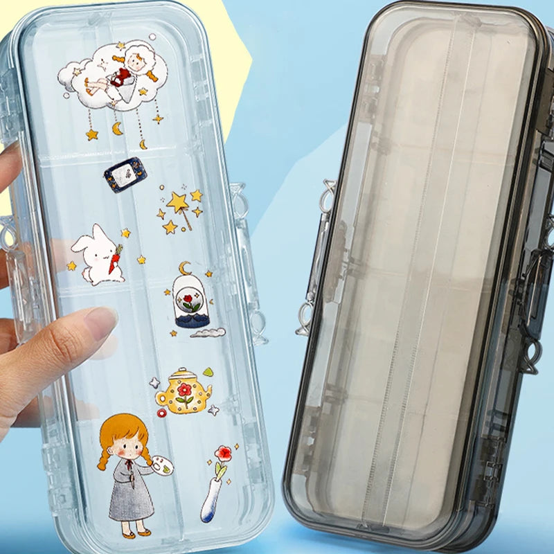 Double Layer Transparent Pencil Case – Large Capacity Stationery Organizer