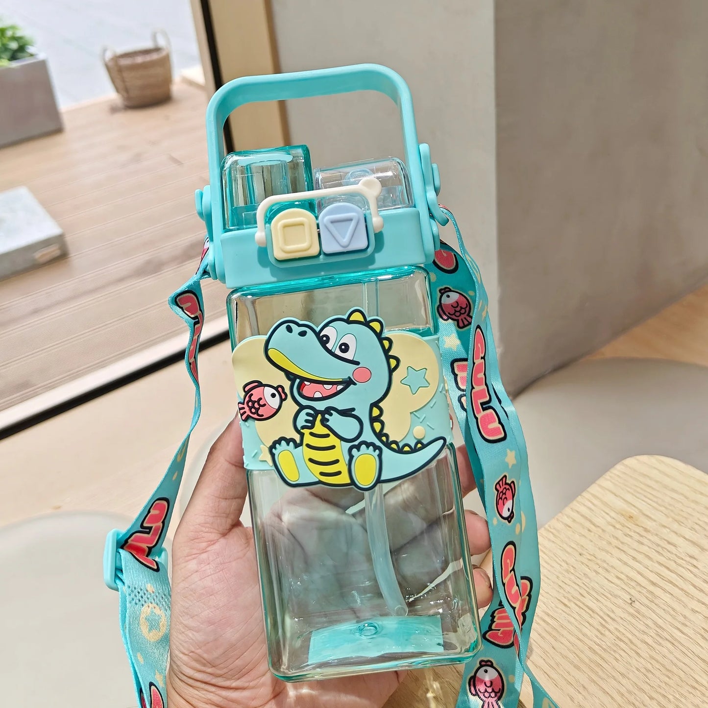 Kids Capybara Straw Water Bottle 750ml with Carry Strap