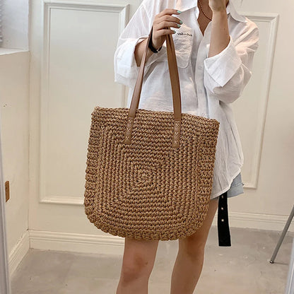Handmade Woven Straw Beach Tote Bag