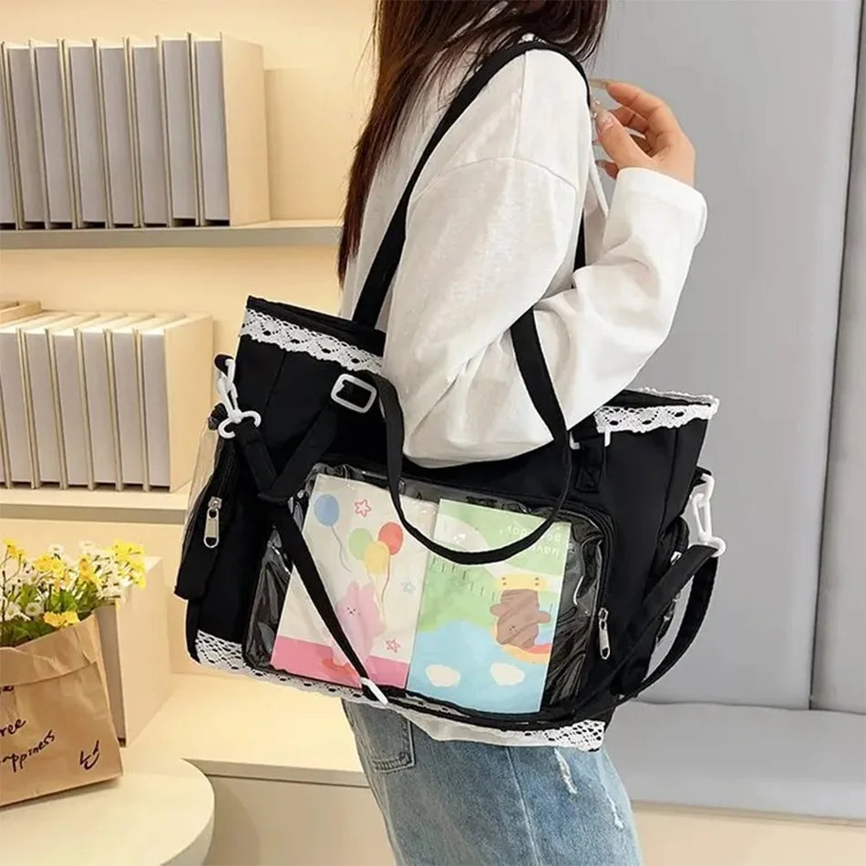 Large Canvas Ita Crossbody Tote Bag
