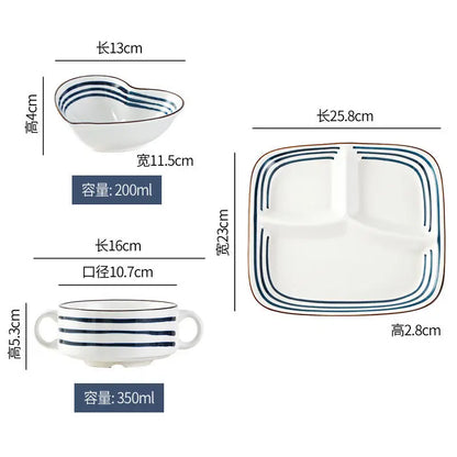 HOONRA Set of 3 Divided Plate Ceramic Kitchen Food Container