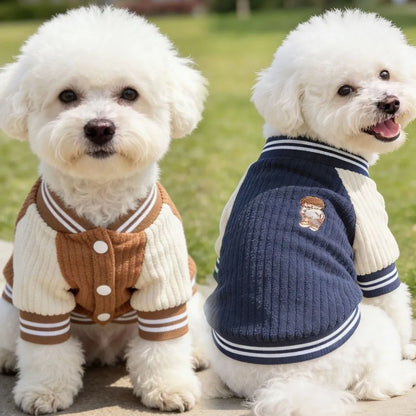 Pet Baseball Jacket – Warm Fleece Dog Coat with Embroidery