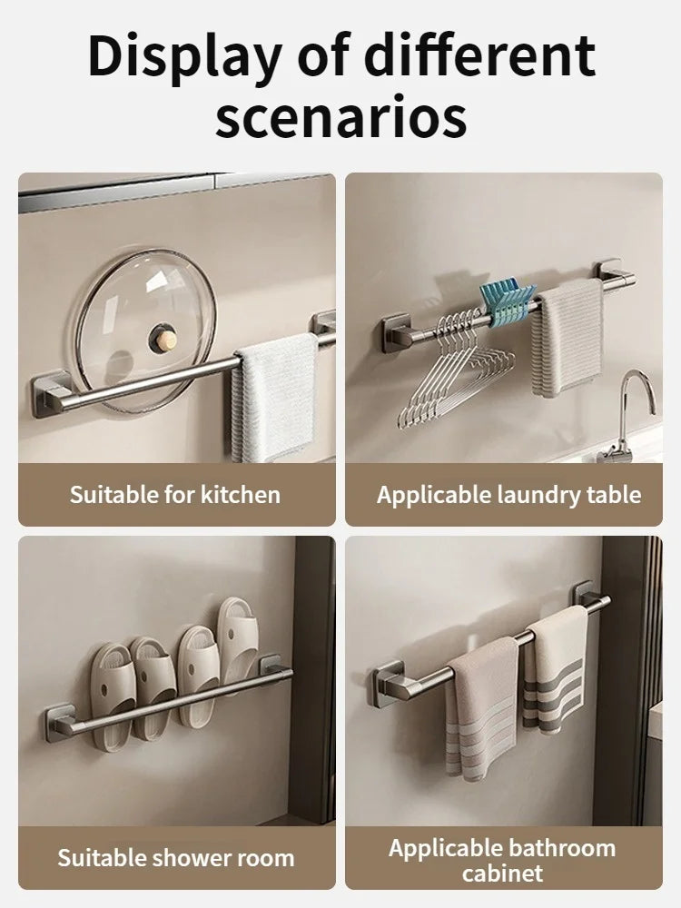 No-Drill Adhesive Bathroom Towel Bar & Rack