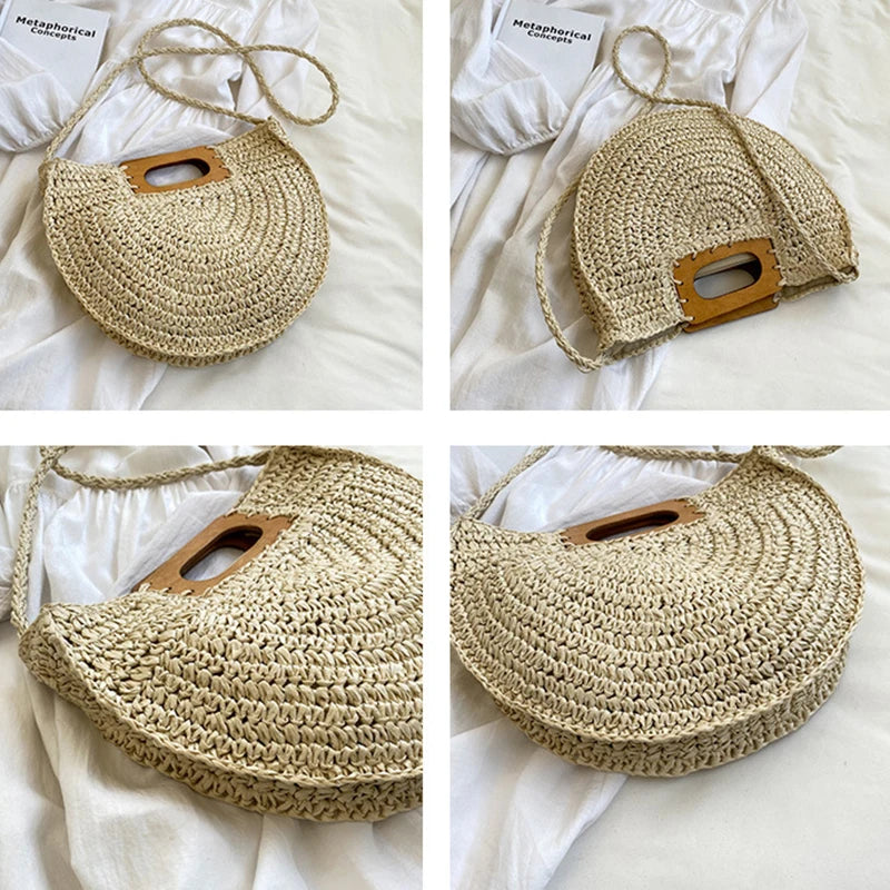 Handwoven Bohemian Straw Shopper Tote Bag