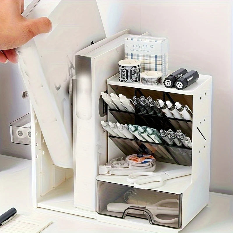 Multifunctional Desk Organizer with Retractable Bookend
