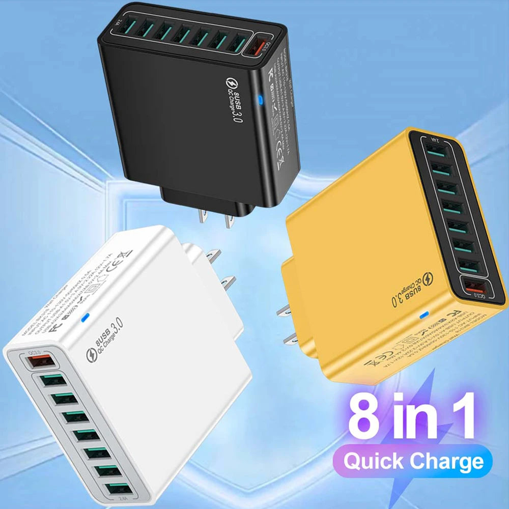 8-Port USB Fast Charging Wall Charger Adapter